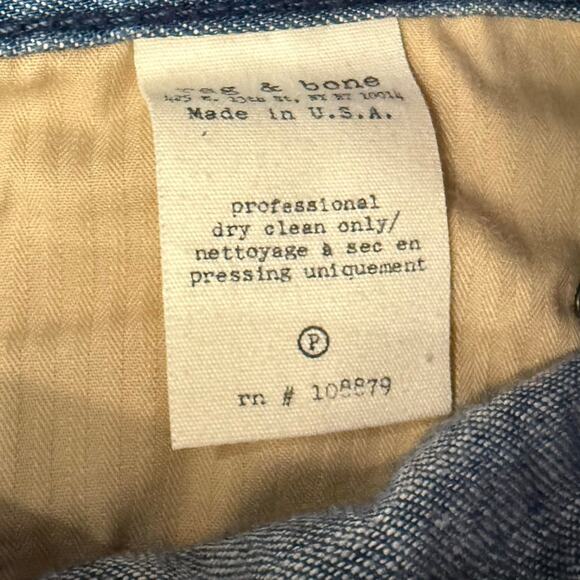 Rag and Bone Medium Wash Blue Indigo Chambray Slim Straight Men's Jeans size 34 - Picture 10 of 11